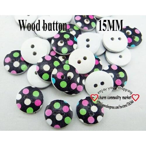 50PCS 15MM 2-Holes Color Dot Painting Wooden Buttons Coat Boots Sewing Clothes Accessories MCB-820