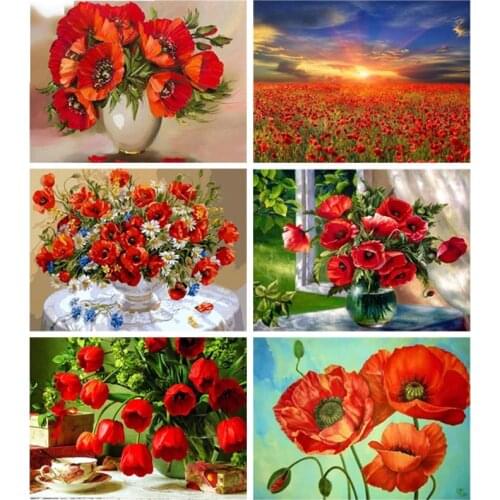 5D DIY Poppy Flower Landscape Diamond Painting Crystal Embroidery Cross Stitch Mosaic Square/Round Bead Home Decoration Gift