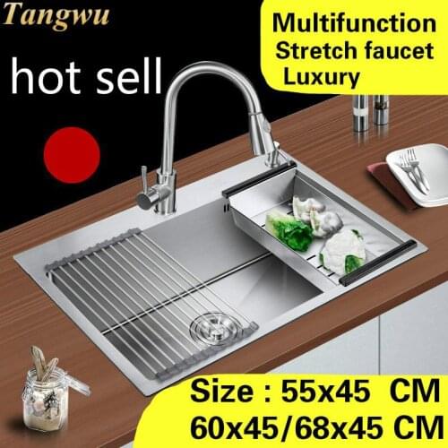 Free shipping Apartment vogue kitchen manual sink single trough luxury wash vegetables 304 stainless steel 55x45/60x45/68x45 CM