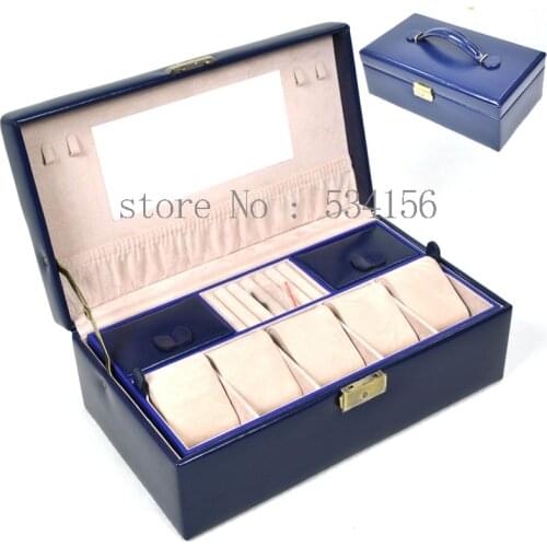 Free shipping Locked watch box, jewelry box. jewelry packaging & display blue color stand 2015 new gift casket box