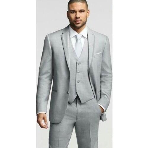 Brand New Two Buttons Light Grey Groom Tuxedos Notch Lapel Groomsmen Mens Wedding Prom Suits (Jacket+Pants+Vest+Tie) NO:241