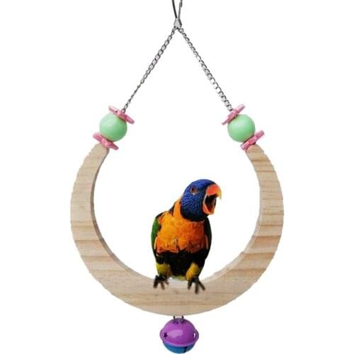 Wooden Parrots Swing Toy Birds Beads Bird Swing Parrot Swing Perch Bird Supplies Bells Toys Perch Hanging Swings Cage for Pets