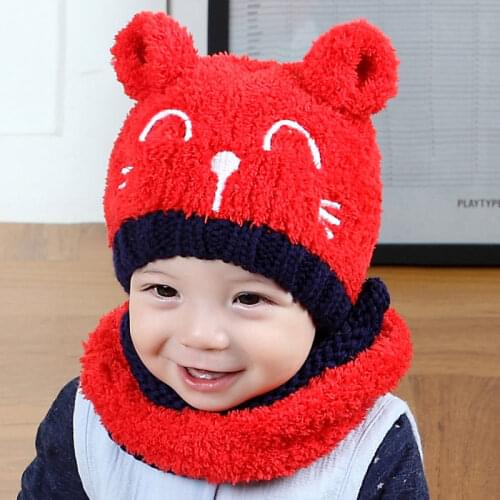 Baby Toddler Girls Boys Warm Hat Winter Beanie Hooded Scarf Earflap Knitted Cap 2PCS Baby Clothes Accessories for 0-3Y