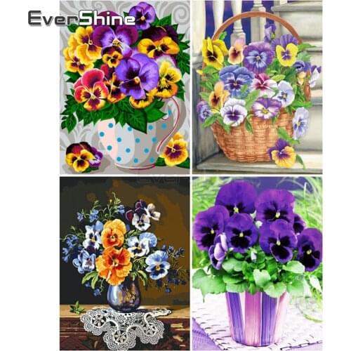 EverShine Diamond Painting Flowers Full square Cross stitch Diamond Embroidery Corner pansy Picture of rhinestones Wall decor