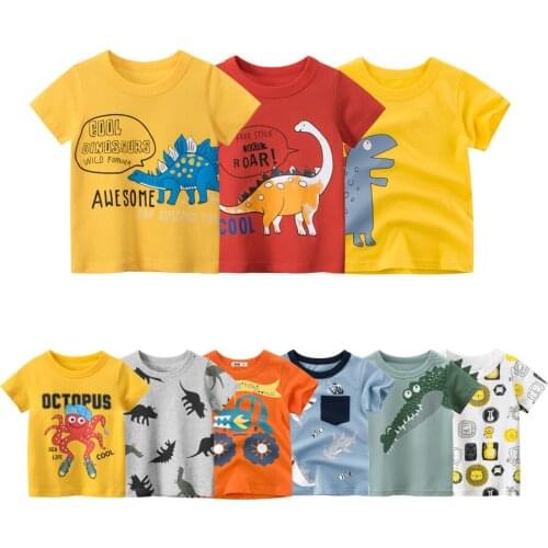 Boys & Girls Cartoon T-shirts Kids Dinosaur Print T Shirt For Boys Children Summer Short Sleeve T-shirt Cotton Tops Clothing