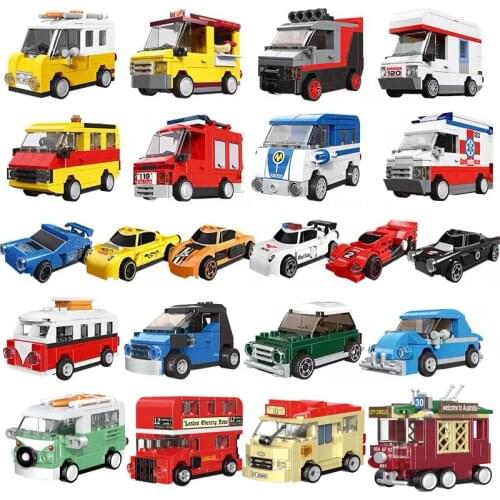 City Mechanica Pull Back Car Police Taxi Bus Fire SWAT Truck Engineering Building Blocks Toys Racing Bricks For Child Boy Gifts