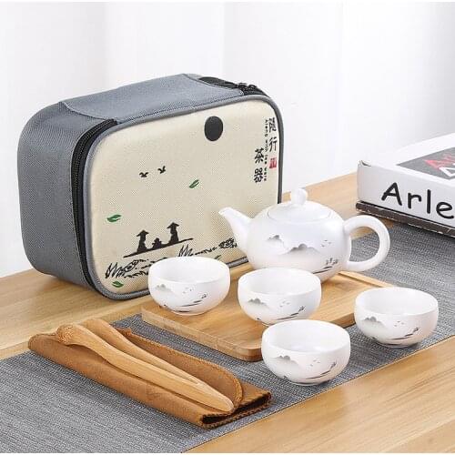 Ceramic Teapot Outdoor Travel Kung Fu Teapot Bag Travel Teaware Gift For Friend Chinese Tea Set Designer Drinkware Cups Office