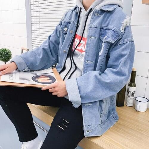 Wholesale 2020 Denim jacket male Korean style ripped couple jacket loose handsome student bf wind spring autumn outer clothes