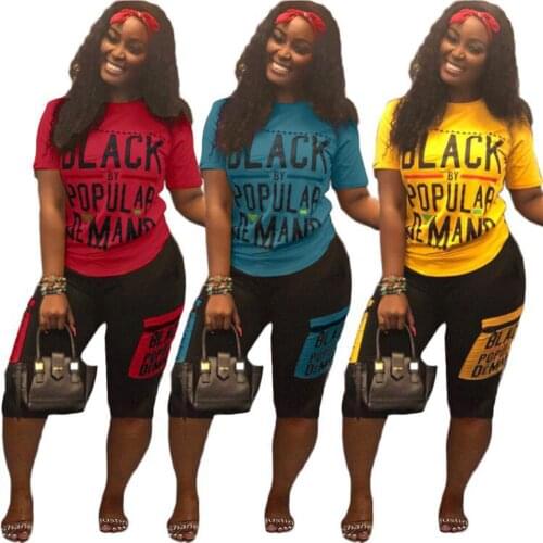 Summer 2021 Womens 2 Piece Biker Short Sets Fashion Letter Print Short Sleeve Plus Size Black by Popular Demand Outfit