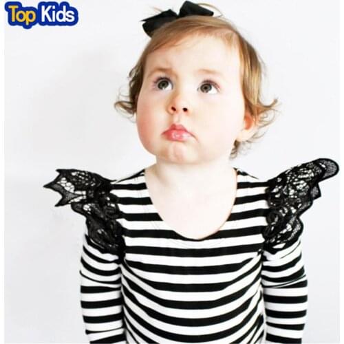 Lovely Cozy Baby Girl Tops Kids lace shirt Children Soft Cotton Fall stripe Shirt Tee toddler girls autumn clothingMBT009