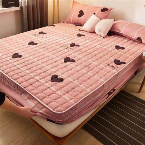 Soft Thicken Quilted Mattress Cover Queen Quilted Bed Fitted Bed Sheet Anti-Bacteria Mattress Topper Air-Permeable Bed Pad