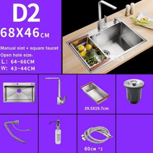 New Arrival High Quality Handmade Sink D2 S6846 Kitchen Sink SUS304 Stainless Steel Single Sink With Square Faucet ( 68*46cm )
