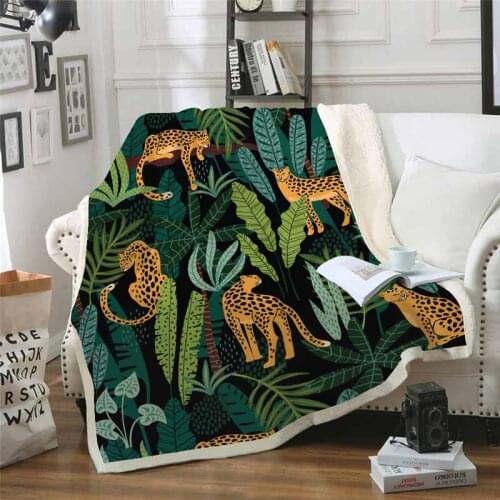 Tropical Leaf Leopard Blanket For Bed Sofa Thick Plush Sherpa Weighted Blanket cubre cama Warm Bedspreads Travel Throw Blanket