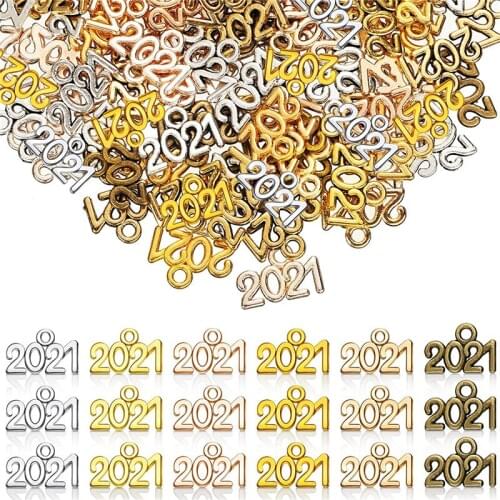 BULK! 50 "2021" Year Charms Set of 50 Graduation Charm New Year Antiquesilver DIY Jewelry Making Birth Men Women Metal Pendant