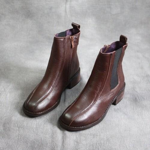 Careaymade-Autumn&winter new British style Chelsea soft leather short boots womens hand-made single boots thick heel boots