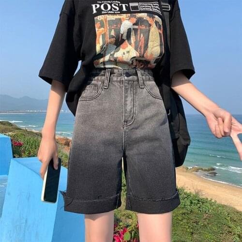 High Waist Slim Denim Shorts Bermuda Plus Size Woman Fashion Stitching Color Five-point Denim Shorts Washed Sexy Female Summer