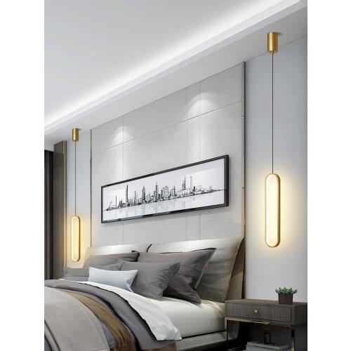 Modern Copper Pendant Lamp with Long Wire Dimmable LED Ceiling Hanging Light for Bedroom Bedside Living Room Bar Counter Decor