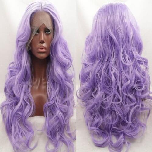 Bombshell Light Natural Purple Deep Body Wave Synthetic Lace Front Wig Heat Resistant Fiber Middle Parting Cosplay Daily Use