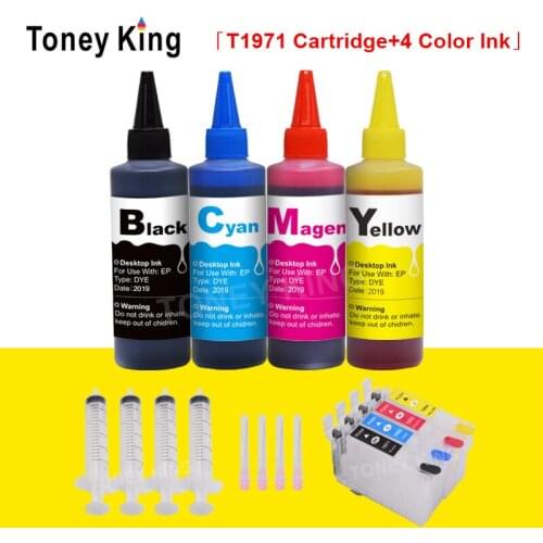Toney King T1971 Refillable Ink Cartridge for Epson EXPRESSION XP-101 201 211 401 204 104 Printer+ 4 Color 100ml Bottle Dye Ink