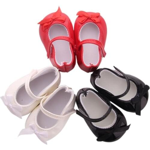 3Colors Leather Shoes With Bow Tie Fit 18 Inch American&43 CM Baby Doll Clothes Accessories,Girls Toys,Generation,Birthday Gif