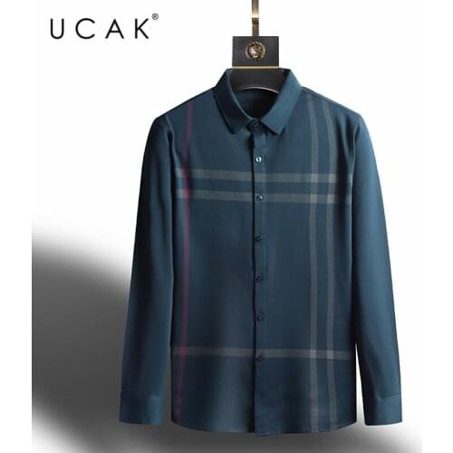 UCAK Brand Fashion Shirt Men Clothes Spring New Tops Business Casual Striped Turn-down Collar Long Sleeves Shirt Homme U6137