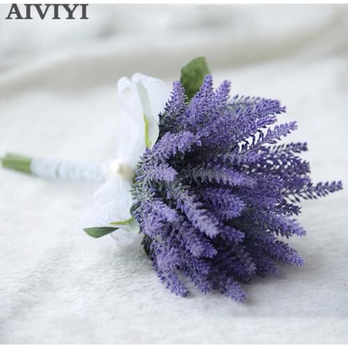 High quality Lavender Wedding Bouquet Bridal Bouquet DIY Lace Bow Pearl Holding flowers Wedding Decoration Home Party Supplies