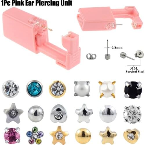 1PC Pink Disposable Sterile Ear Piercing Unit Cartilage Tragus Helix Gun NO PAIN Piercer Tool Machine Kit Stud Choose Design