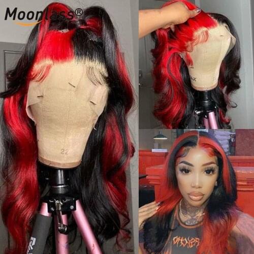 13x4 Lace Frontal Human Hair Wigs For Women Red Highlight Wig Human Hair Brazilian Remy Preplucked Body Wave Lace Front Wig