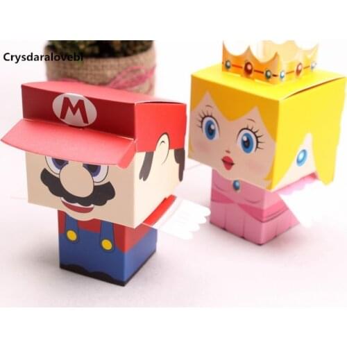 20pcs cartoon Super Marie Bros Princess Peach Bride and Groom wedding favors candy box wedding Party gift Bags Baby show Boxes
