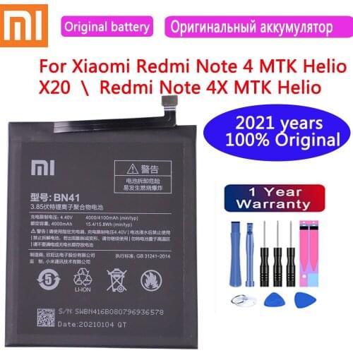 2021 Xiaomi Original Replacement Battery BN41 4100mAh for Xiaomi Redmi Note 4 MTK Helio X20 Redmi Note 4X MTK Helio X20 Bateria