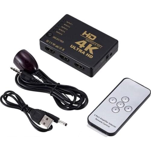 5 portHDMI-compatibleswitch 3d 1080p 4k selector splitter hub with ir remote control for hdtv dvd box HDMI-compatible switcher