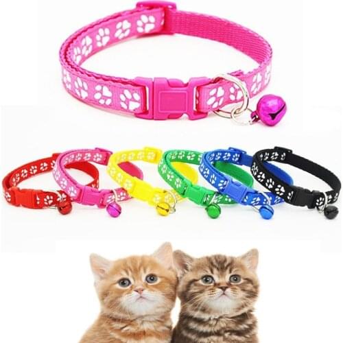 50PCS Pet Collar Dog Cat Footprint ring Safety Adjustable Nylon Leash Collars with Bell