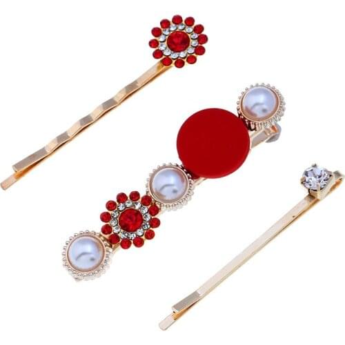 60set/lot 3pcs/set Multi Crystal Drill Hair Clip Suits Cartoon Round Pearl Hairpins Hair Styling Tools Accessories HA1161