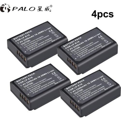 PALO 4pcs 2200mAh LPE10 LP-E10 LP E10 Rechargeable Camera Battery For Canon 1100D 1200D 1300D Rebel T3 T5 T6 Kiss X50 X70 X80