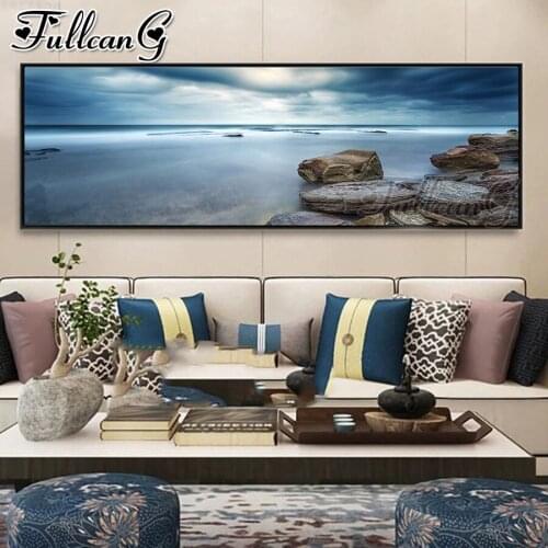FULLCANG Calm sea landscape diy 5d full square round drill diamond embroidery sale large mosaic painting home decoration FC3434