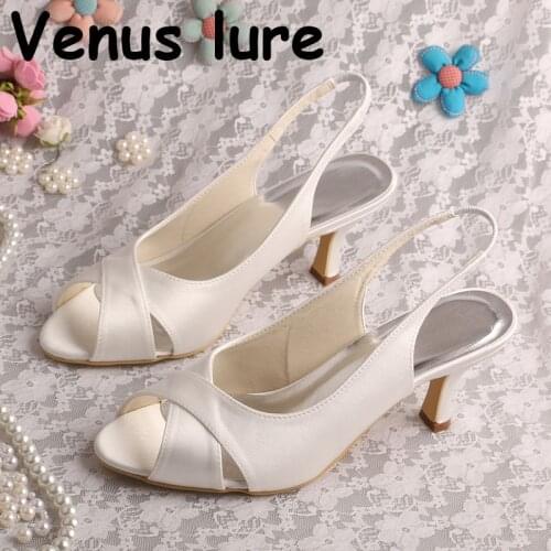 Off white Open Toe Court Sandles Mid Heels Slingback Ladies Summer Shoes
