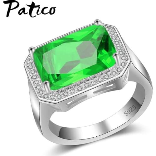 Big Green Rectangle CZ Crystal Rings For Female Prong Setting Crystal Engagement Ring Jewelry Wholesale Bijoux Accessory