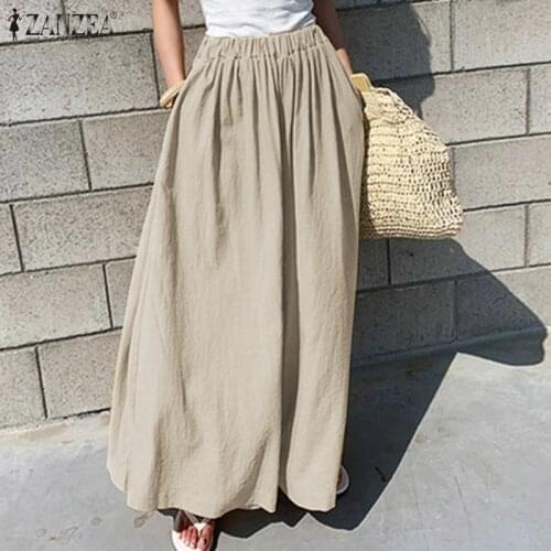Womens Wide Leg Trousers 2021 ZANZEA Fashion Culottes Pants Casual Elastic Waist Long Pantalon Palazzo Female Solid Turnip 5XL