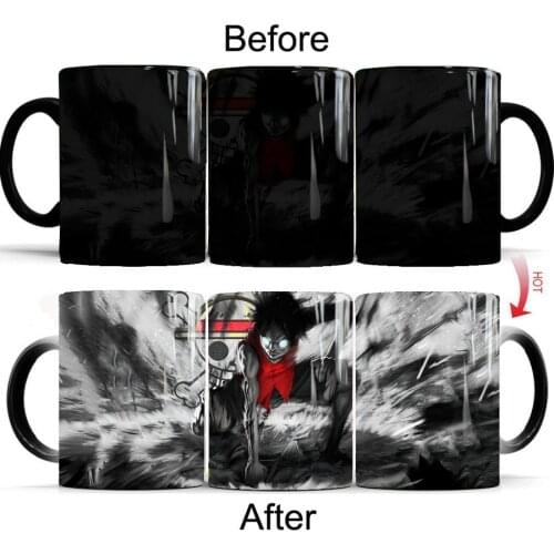One piece black crazy luffy mug color changing coffee mugs cup moring milk cup mugs gift for boy friends dropshipping
