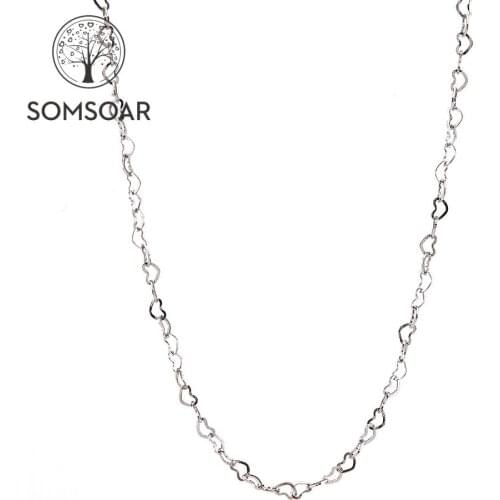 Somsoar Jewelry Stainless Steel 60cm Multi-Heart Shape Link Chains Necklace for Women fashion jewelry 10pcs/lot