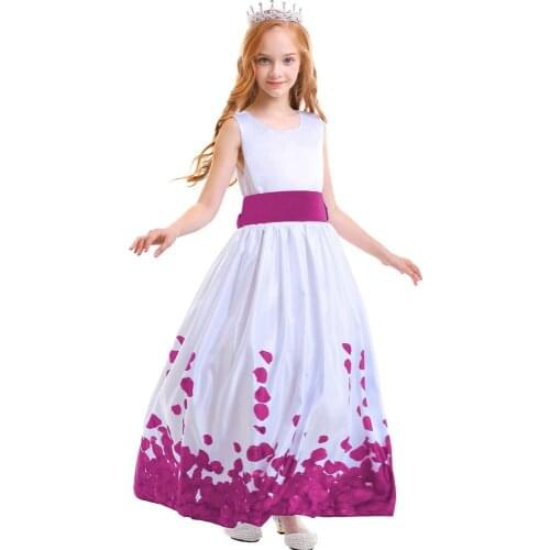 Flower Girls Petals Long Dress Girls Kid Wedding Bridesmaid Dress Pleated Ball Gown Kids Dresses for Girls Elegant Girls Dress
