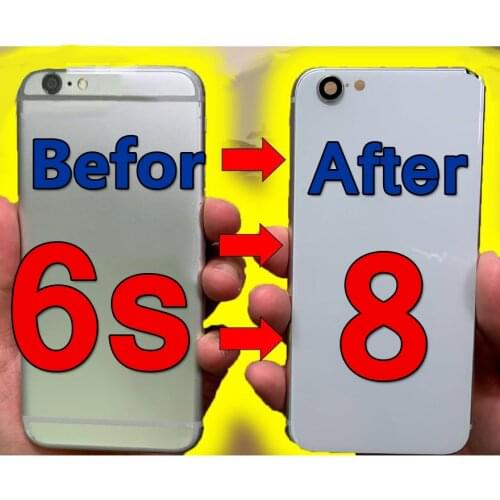 For iPhone 6s Back Housing Cover like iPhone 8 Style Metal +Glass Back Cover Replacement with Buttons free tools