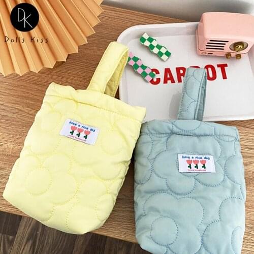 Ladies Polyester Eco Bag Women Candy Color Cute Flowers Sweet Embroidered Handbag Niche Change Small Totes Travel Groceries Bag
