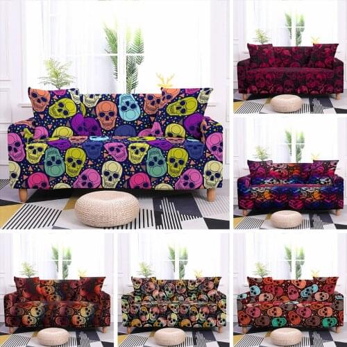 Skull Elastic Corner Sofa Covers for Living Room Funda Sofa L Sectional Sofa 1/2/3/4 Seater Couch Cover Chaise Lounge Slipcovers
