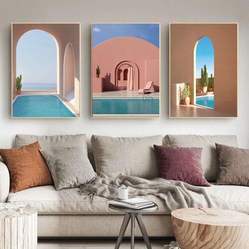 Islamic Architecture Pictures Swimming Pool Entrance Posters Landscape Canvas Painting Prints Wall Art Modern Home Decor