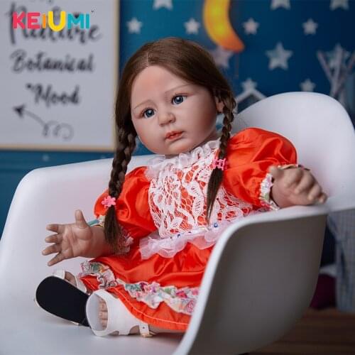 KEIUMI 22Inch Realistic Soft Touch Reborn Baby Girl Orange Skirt Many Accessories Reborn Baby Doll For Childrens Gift