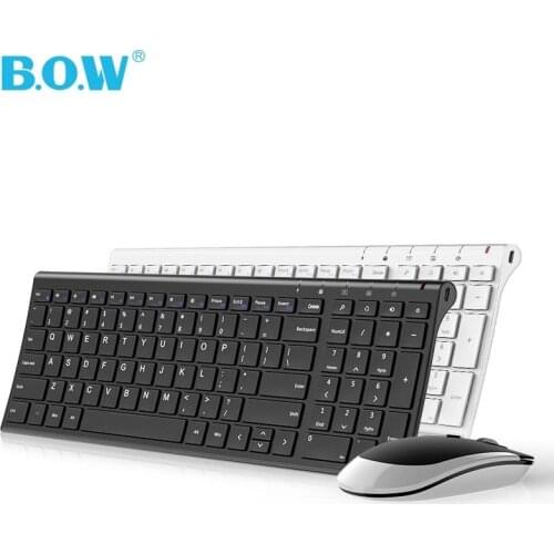 B.O.W HW193 Metal Plate 2.4Ghz Wireless Keyboard and Mouse Combo,Ultra slim Keyboard with Ergonomic Design for Laptops Desk ,PC