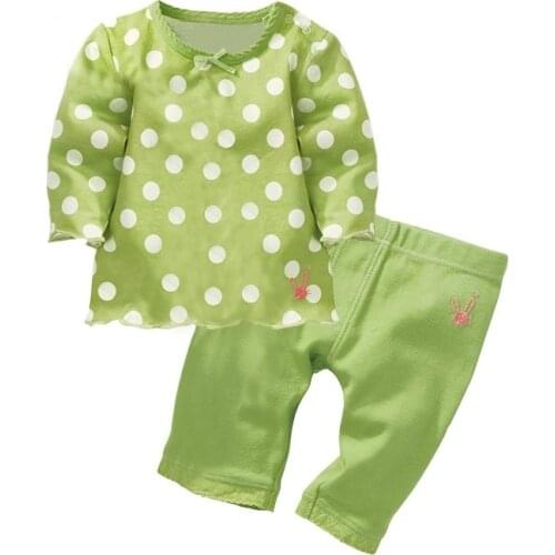 Green Dot Childrens Clothes Sets Baby Girls Outfits T-shirts Trousers Pajamas Suit 12-24Month