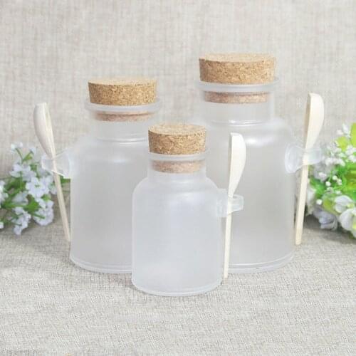 Matte Plastic Bath Salt Jars 100g 200g 300g ABS Round Bottle Containers with Cork Stoppers Spoon Jars Mask Cream Frosted Jars