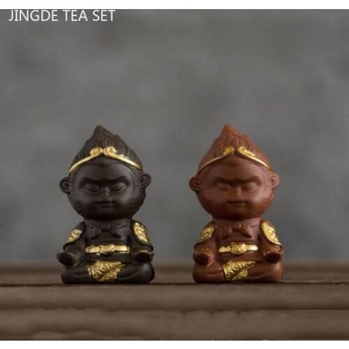 Mini Fingertip Purple Clay Tea Pet Ornaments Handmade Monkey King Statue Tea Figurine Crafts Tea Set Decoration Accessories